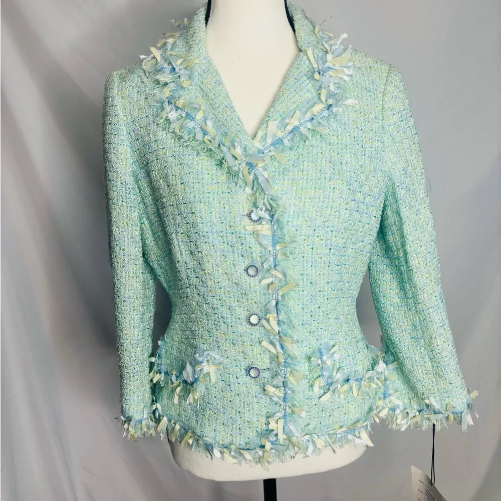 NWT Rickie Freemon for Terri John Fringe Tweed Blazer - Picture 3 of 9